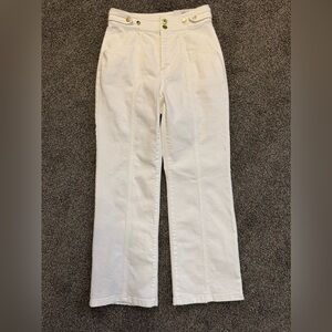 INC High-Waisted White Pants with Gold Buttons, Flare, Crop size 4
